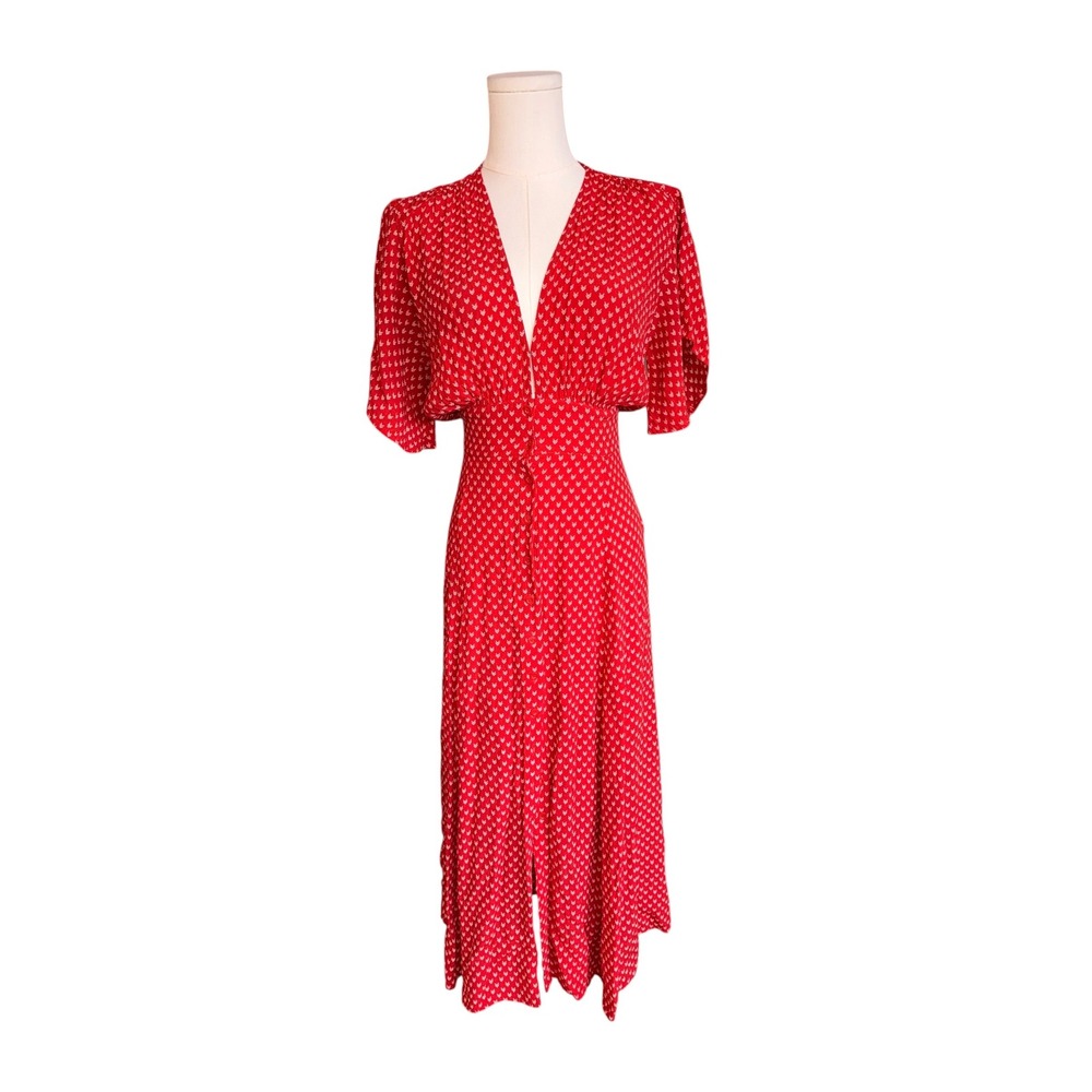 Rue Stiic Oh My Blossom Red Chevron Button Front Midi Dress Size M